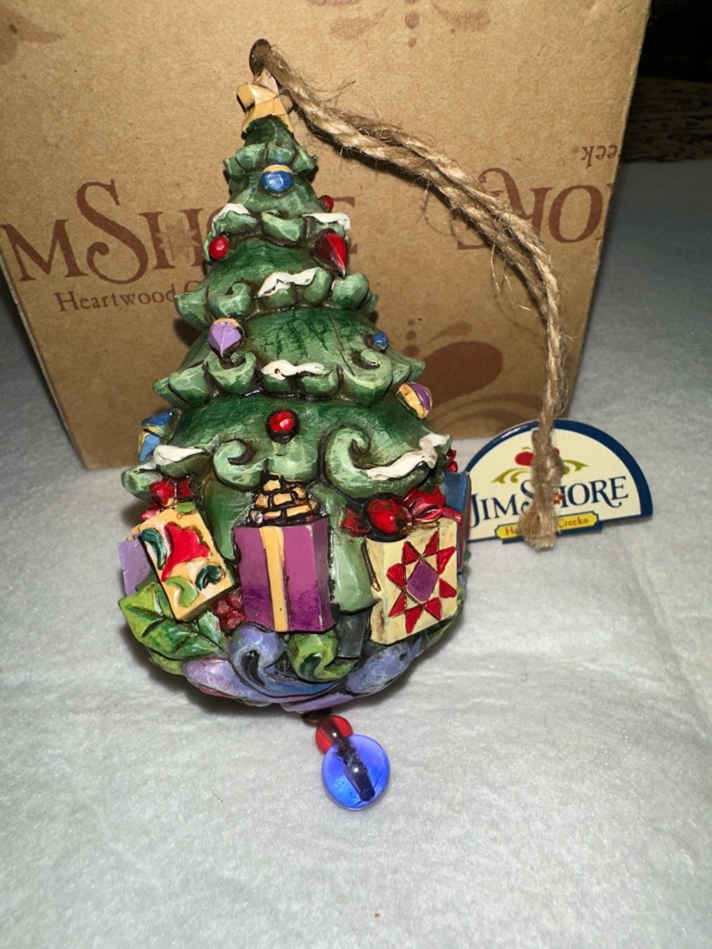 Jim Shore Green Christmas Tree Ornament with Red, Purple, Blue and Cream Accents